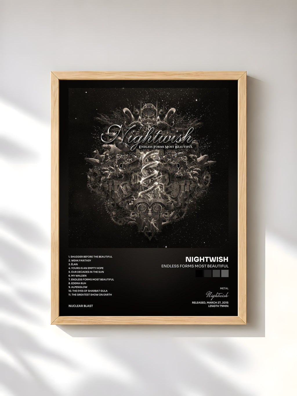 #bois Tableau de l'album Endless Forms Most Beautiful de Nightwish, cadre en bois brut, imprimé et encadré en France