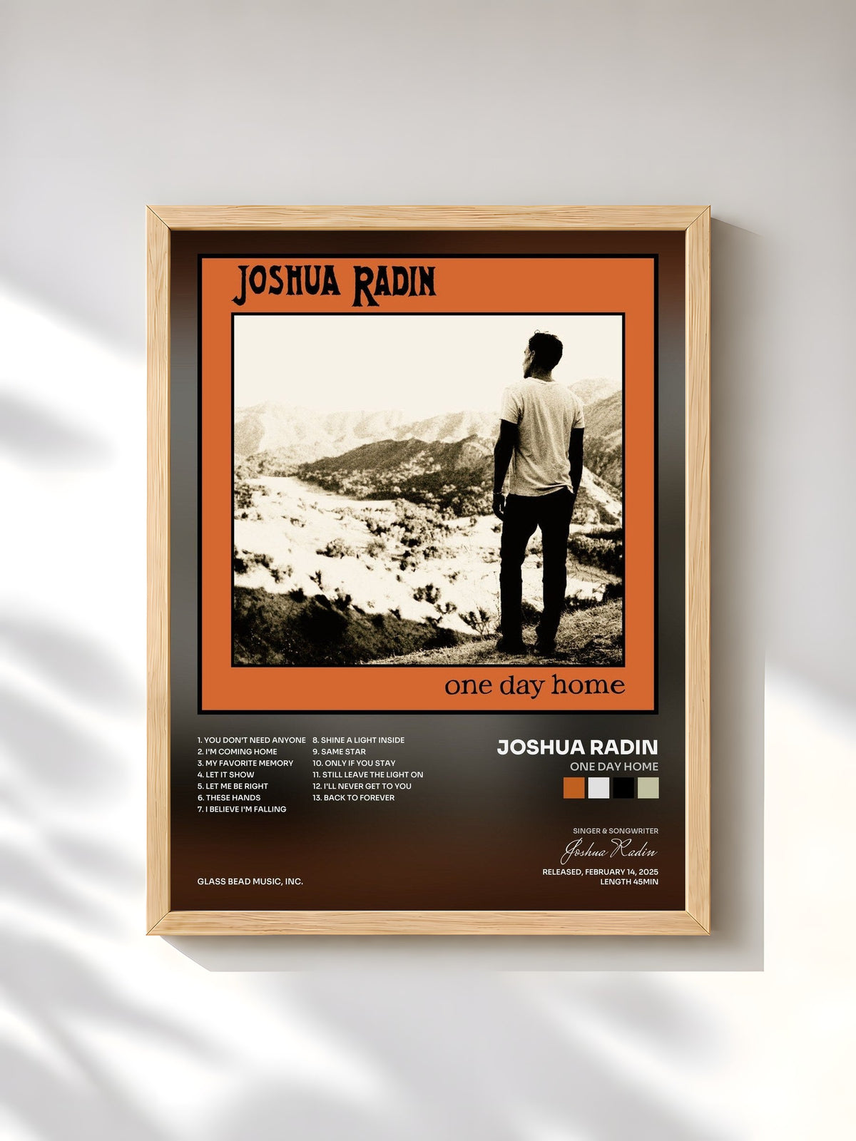 #bois Tableau de l'album ONE DAY HOME de Joshua Radin, cadre en bois brut, imprimé et encadré en France
