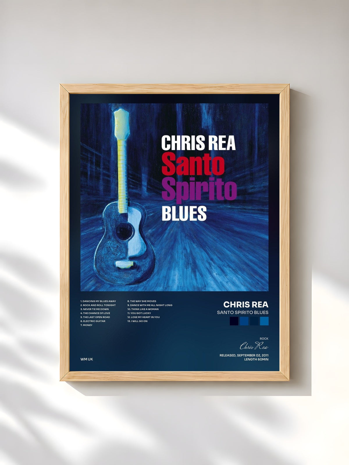 #bois Tableau de l'album Santo Spirito Blues de Chris Rea, cadre en bois brut, imprimé et encadré en France