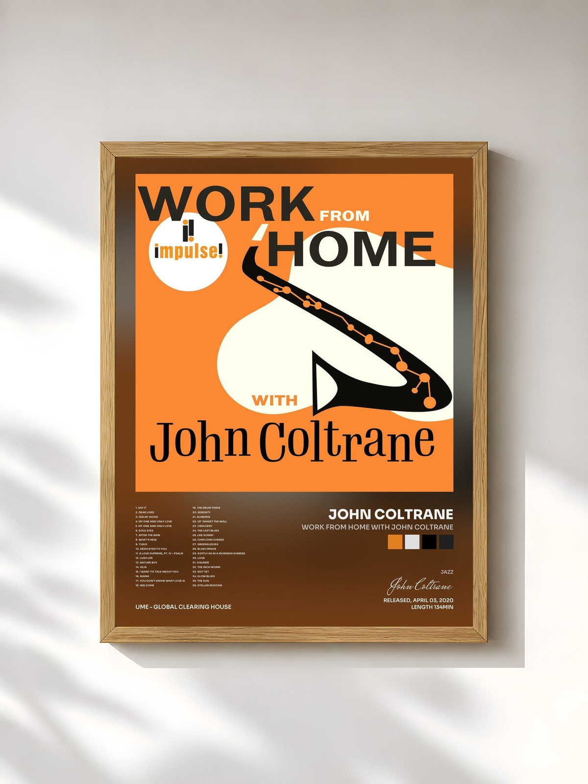#bois Tableau de l'album Work From Home with John Coltrane de John Coltrane, cadre en bois brut, imprimé et encadré en France