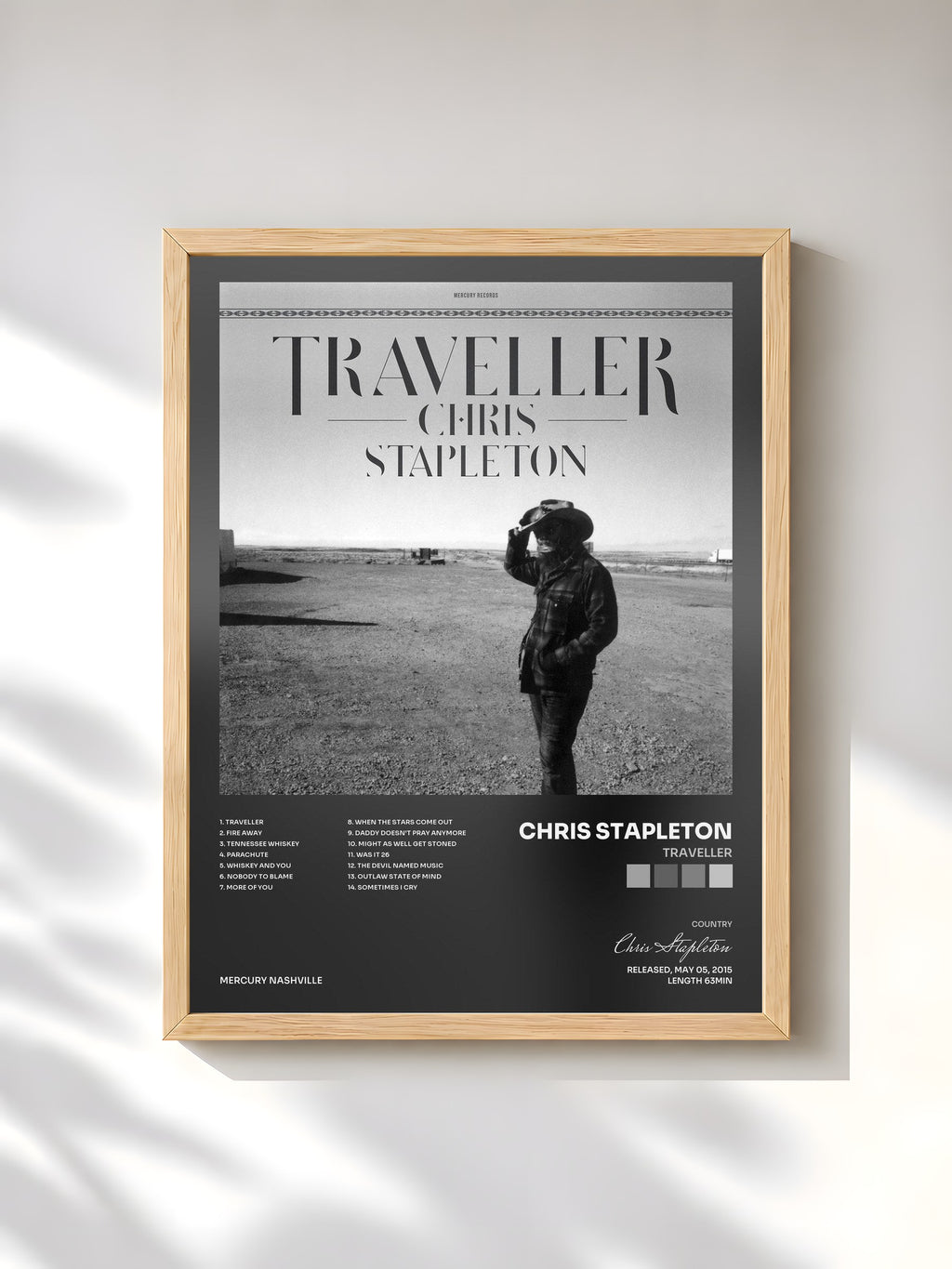 #bois Tableau de l'album Traveller de Chris Stapleton, cadre en bois brut, imprimé et encadré en France