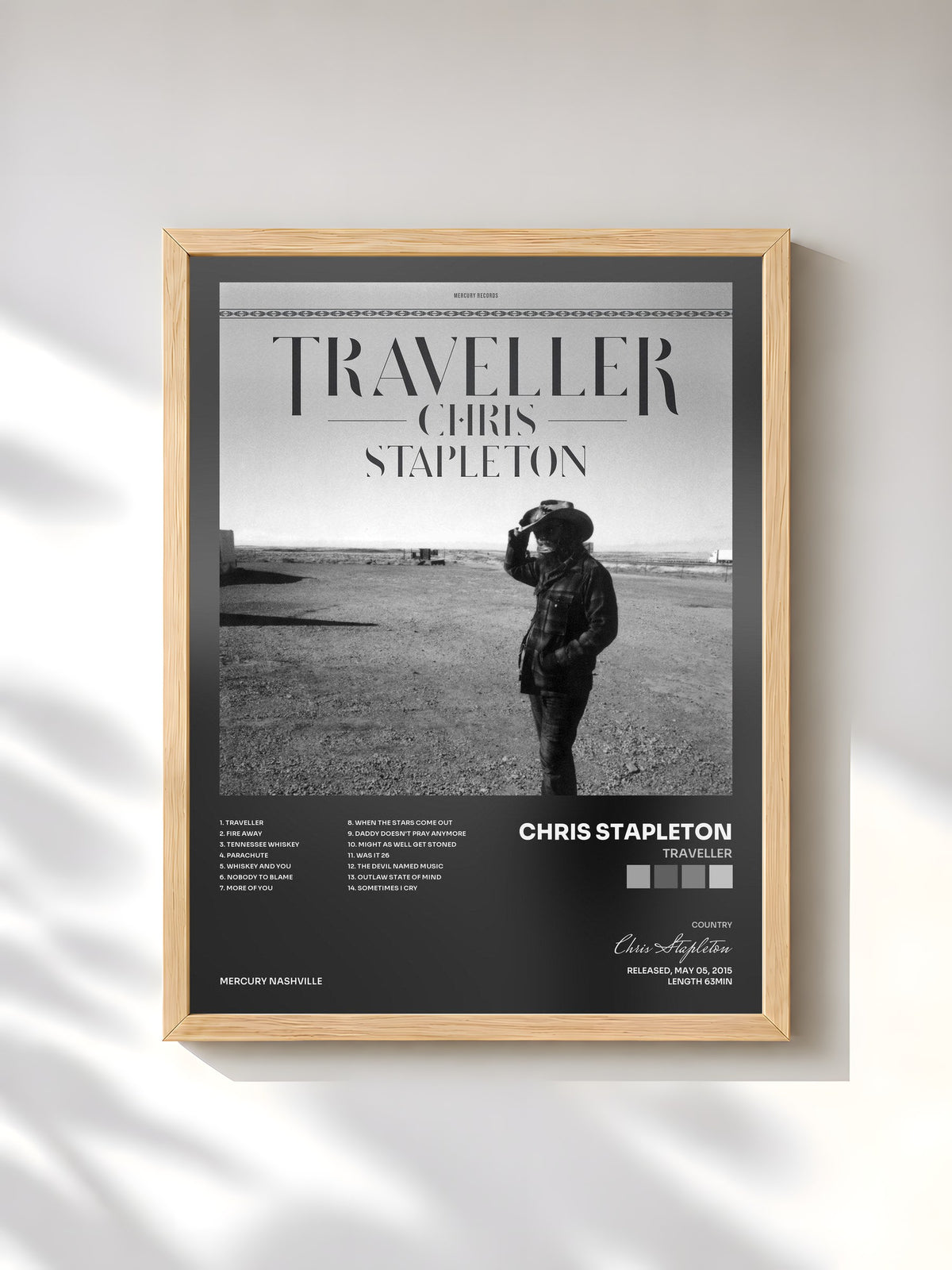 #bois Tableau de l'album Traveller de Chris Stapleton, cadre en bois brut, imprimé et encadré en France