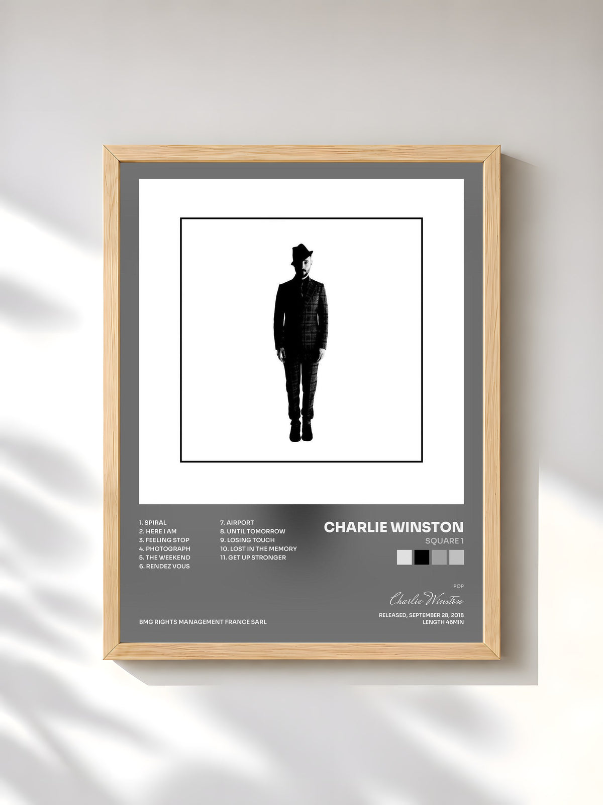 #bois Tableau de l'album Square 1 de Charlie Winston, cadre en bois brut, imprimé et encadré en France