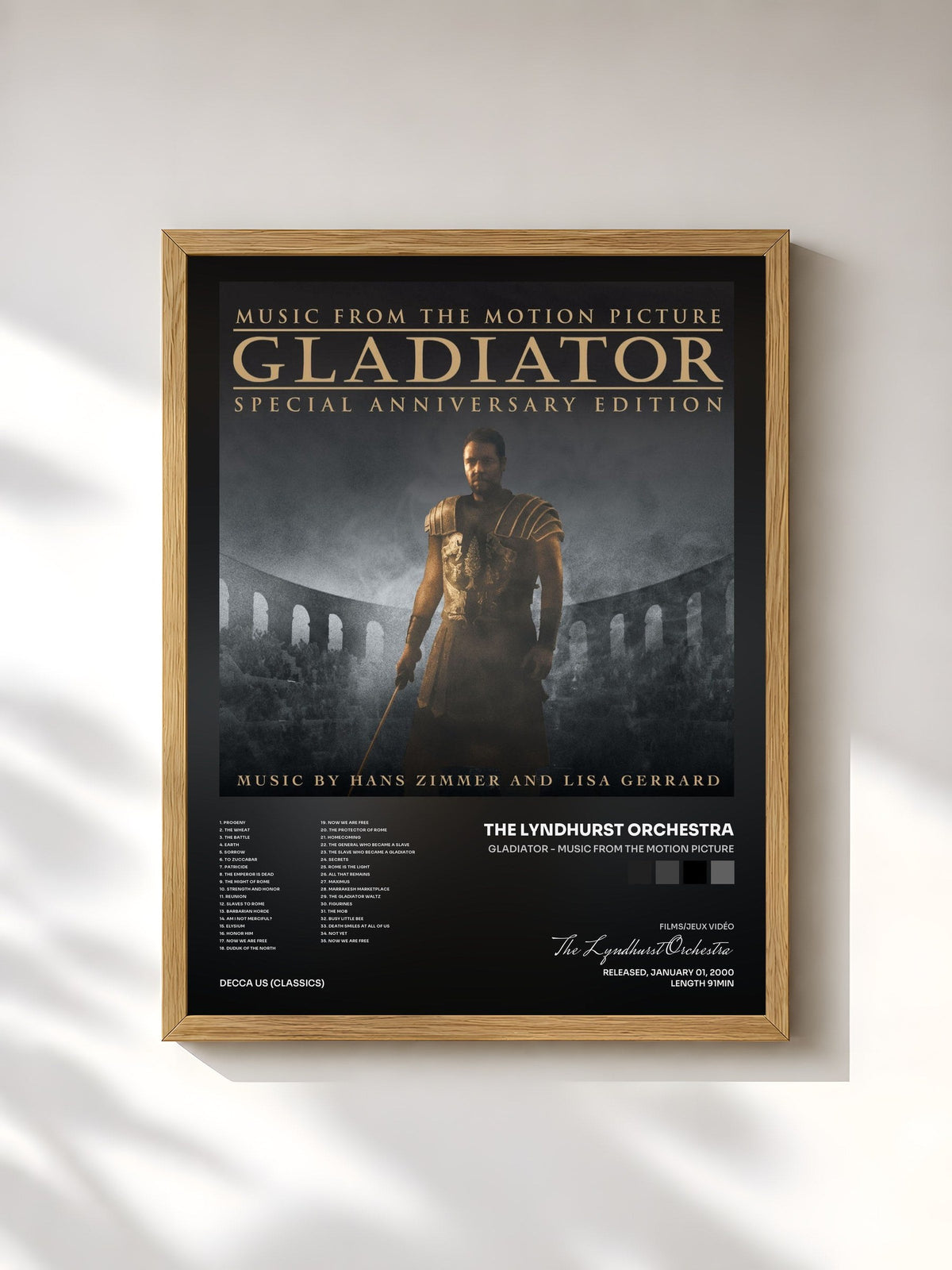 #bois Tableau de l'album Gladiator - Music From The Motion Picture de The Lyndhurst Orchestra, cadre en bois brut, imprimé et encadré en France