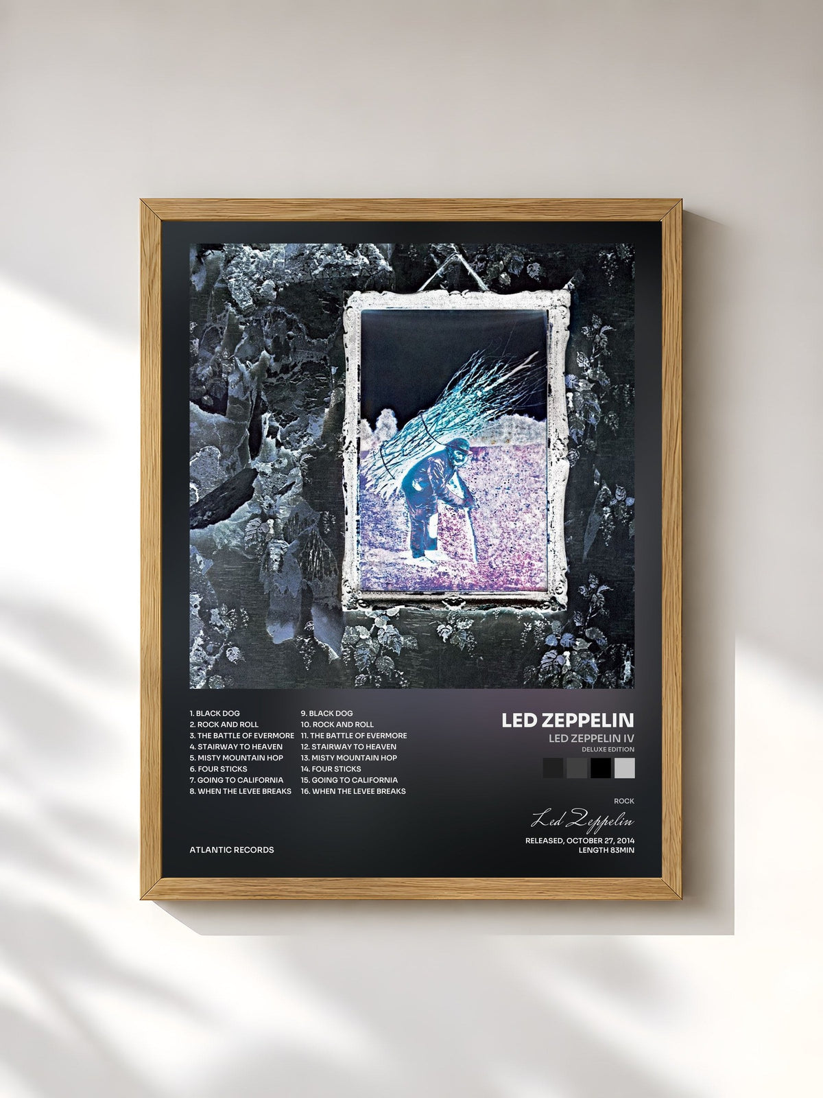 #bois Tableau de l'album Led Zeppelin IV (Deluxe Edition) de Led Zeppelin, cadre en bois brut, imprimé et encadré en France