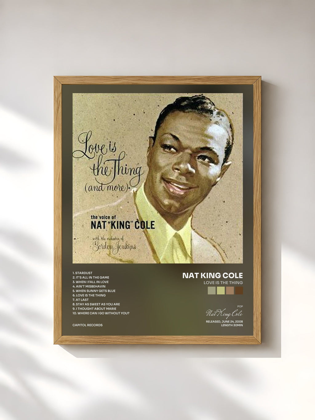 #bois Tableau de l'album Love Is The Thing de Nat King Cole, cadre en bois brut, imprimé et encadré en France