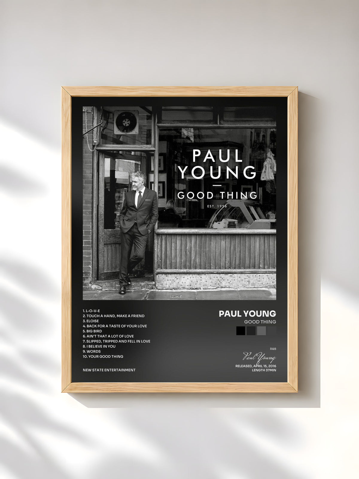 #bois Tableau de l'album Good Thing de Paul Young, cadre en bois brut, imprimé et encadré en France