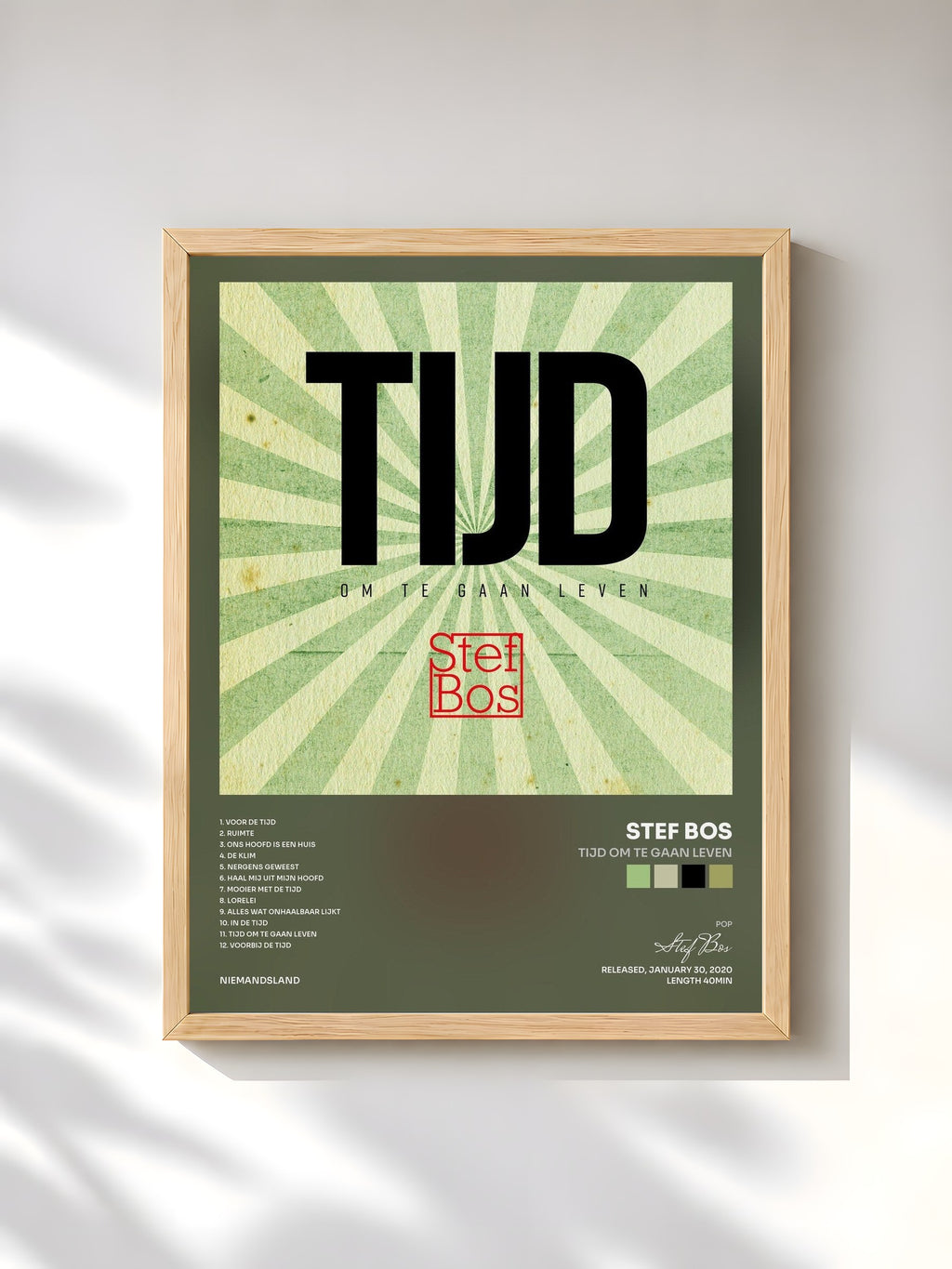 #bois Tableau de l'album TIJD Om Te Gaan Leven de Stef Bos, cadre en bois brut, imprimé et encadré en France