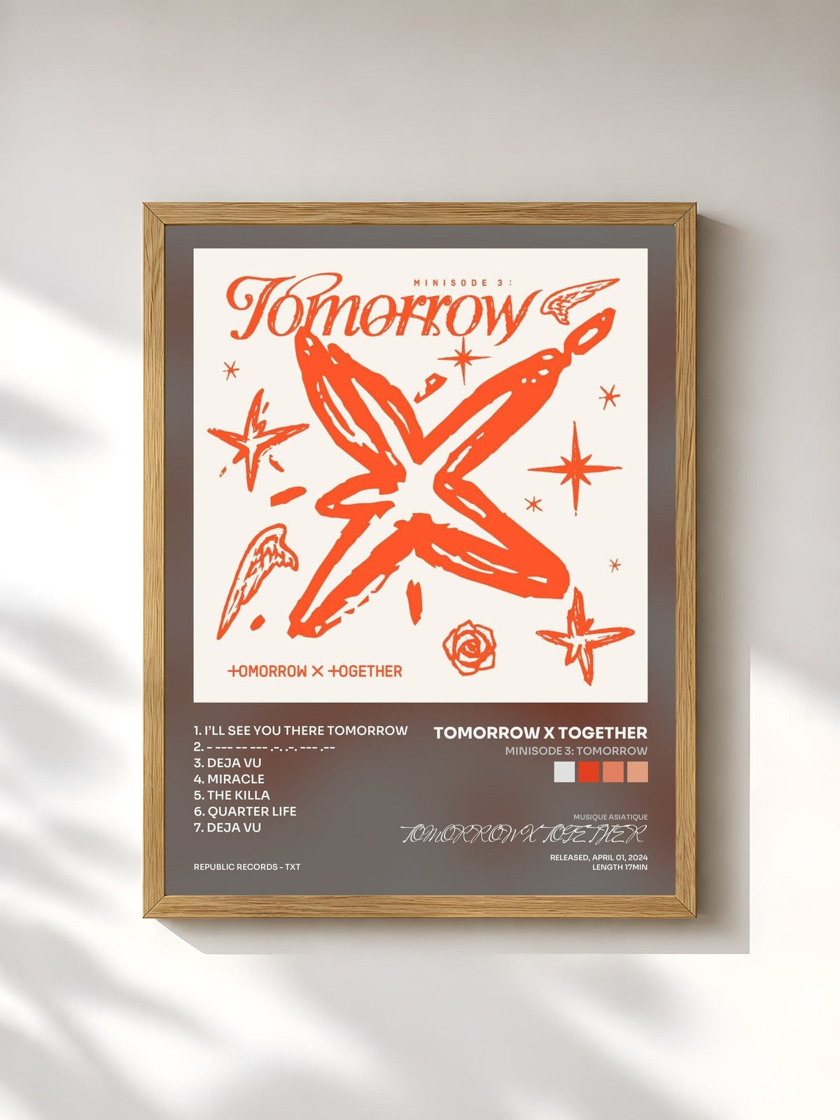 #bois Tableau de l'album minisode 3: TOMORROW de TOMORROW X TOGETHER, cadre en bois brut, imprimé et encadré en France