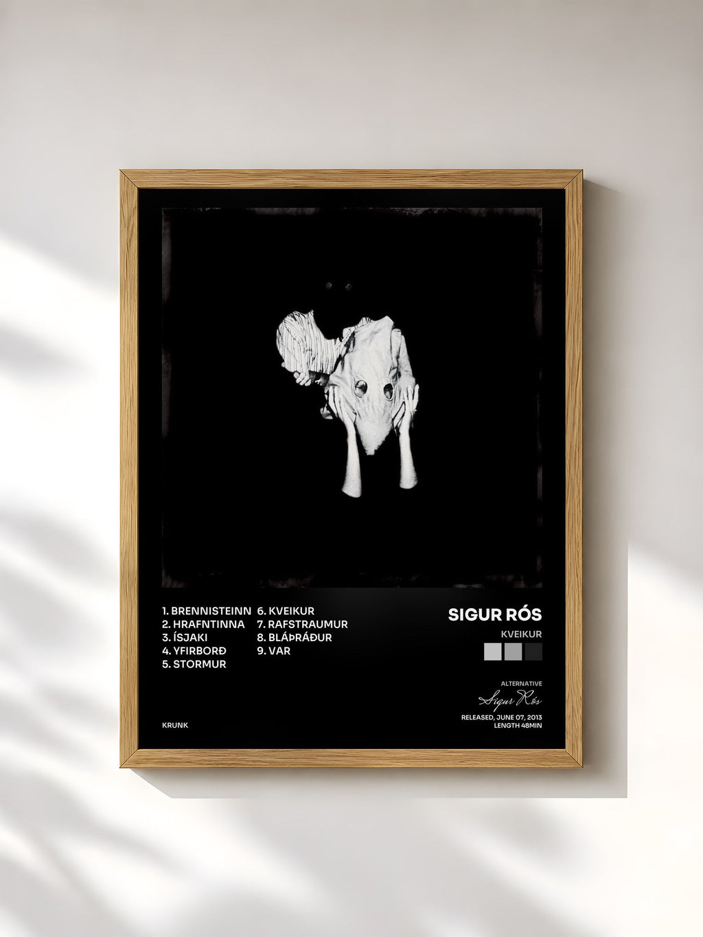 #bois Tableau de l'album Kveikur de Sigur Rós, cadre en bois brut, imprimé et encadré en France