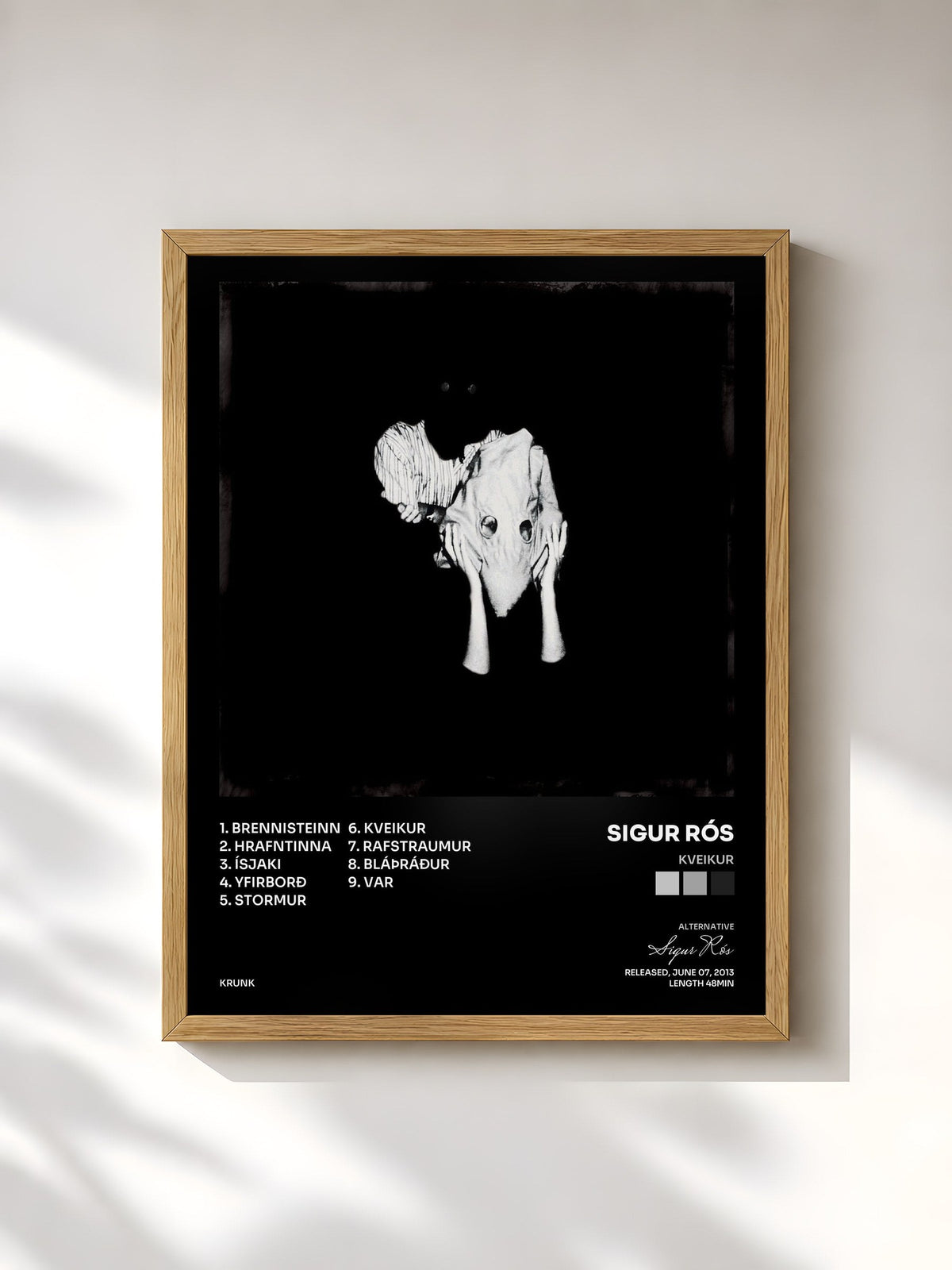 #bois Tableau de l'album Kveikur de Sigur Rós, cadre en bois brut, imprimé et encadré en France