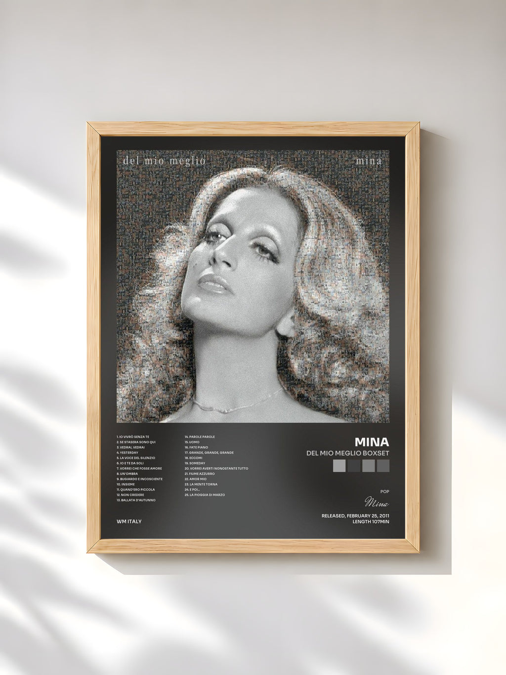 #bois Tableau de l'album Del Mio Meglio Boxset de Mina, cadre en bois brut, imprimé et encadré en France