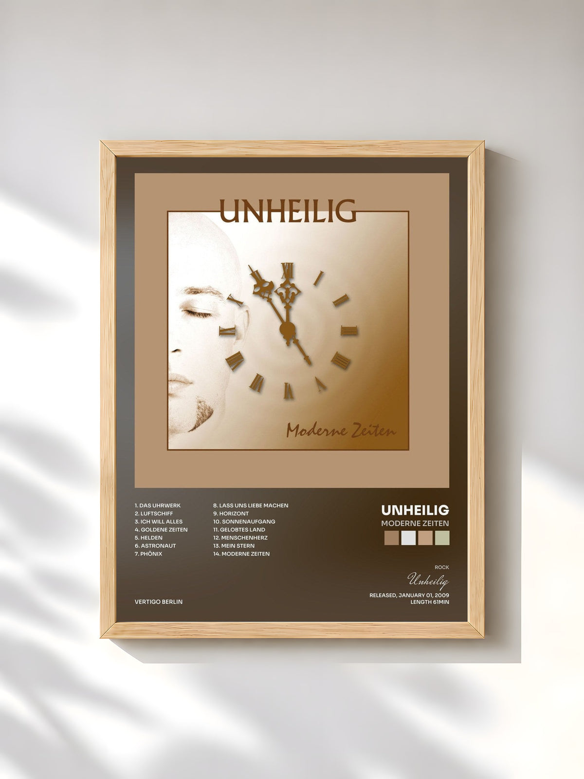 #bois Tableau de l'album Moderne Zeiten de Unheilig, cadre en bois brut, imprimé et encadré en France
