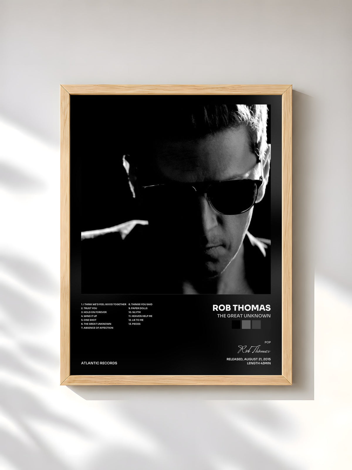 #bois Tableau de l'album The Great Unknown de Rob Thomas, cadre en bois brut, imprimé et encadré en France