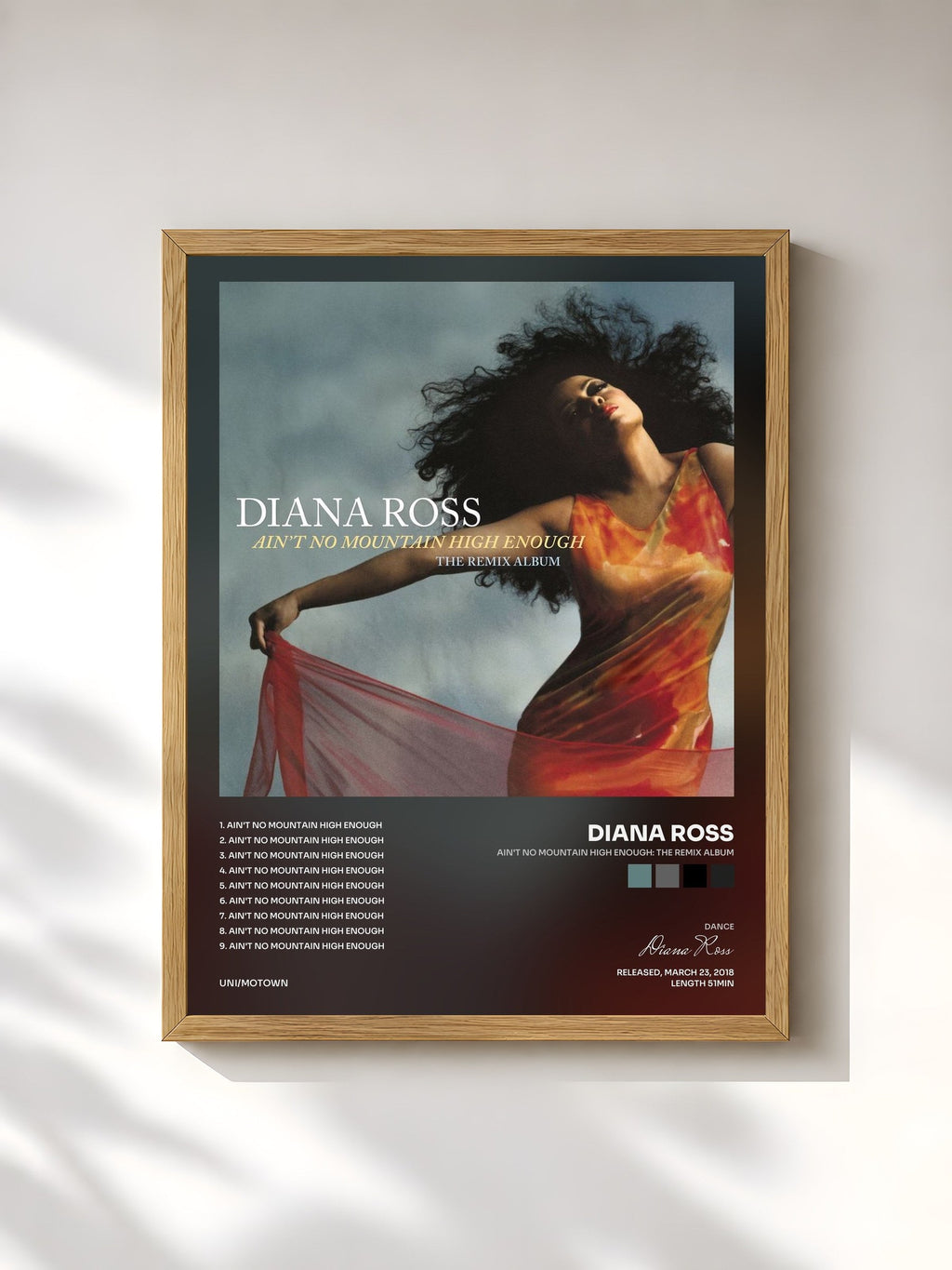 #bois Tableau de l'album Ain't No Mountain High Enough: The Remix Album de Diana Ross, cadre en bois brut, imprimé et encadré en France