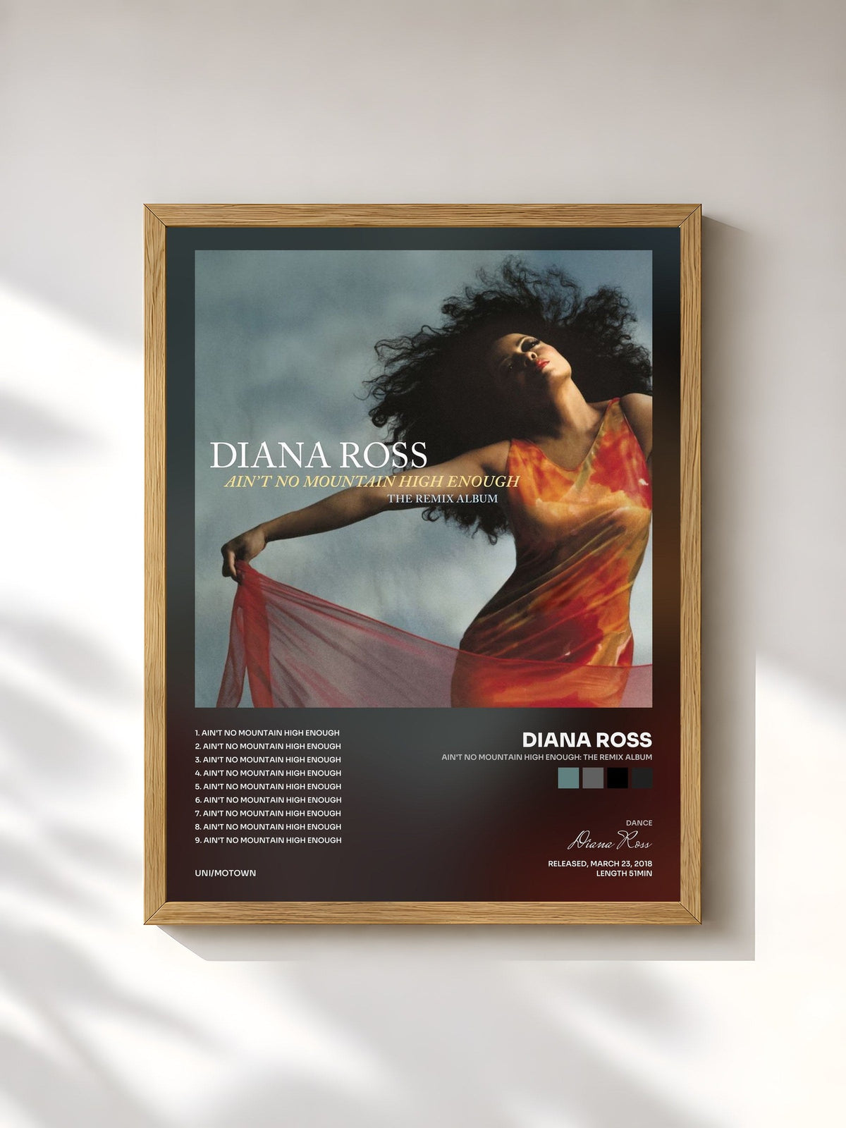 #bois Tableau de l'album Ain't No Mountain High Enough: The Remix Album de Diana Ross, cadre en bois brut, imprimé et encadré en France
