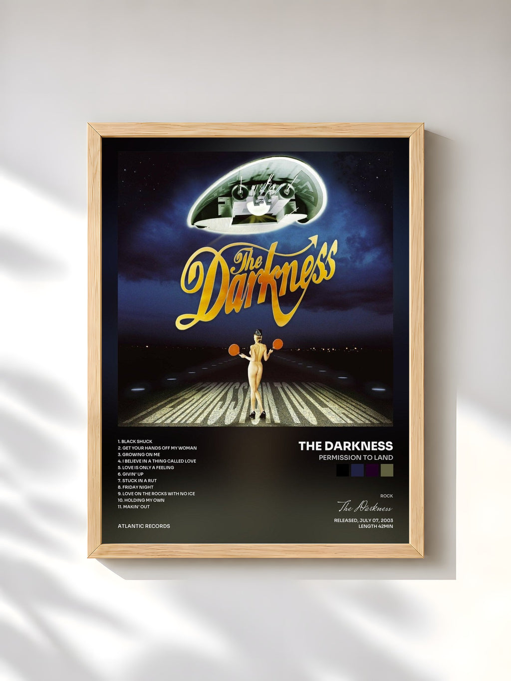 #bois Tableau de l'album Permission to Land de The Darkness, cadre en bois brut, imprimé et encadré en France