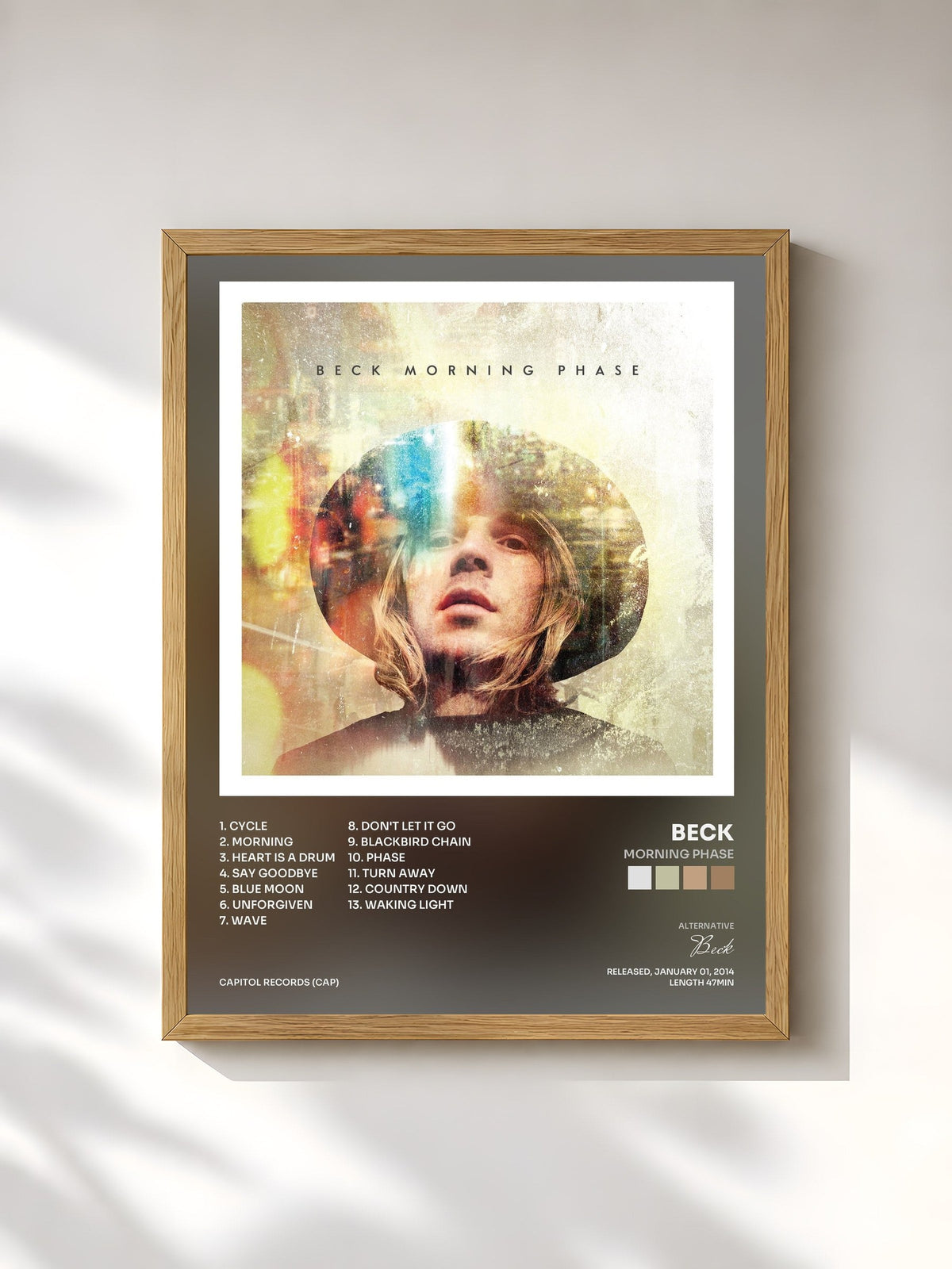 #bois Tableau de l'album Morning Phase de Beck, cadre en bois brut, imprimé et encadré en France
