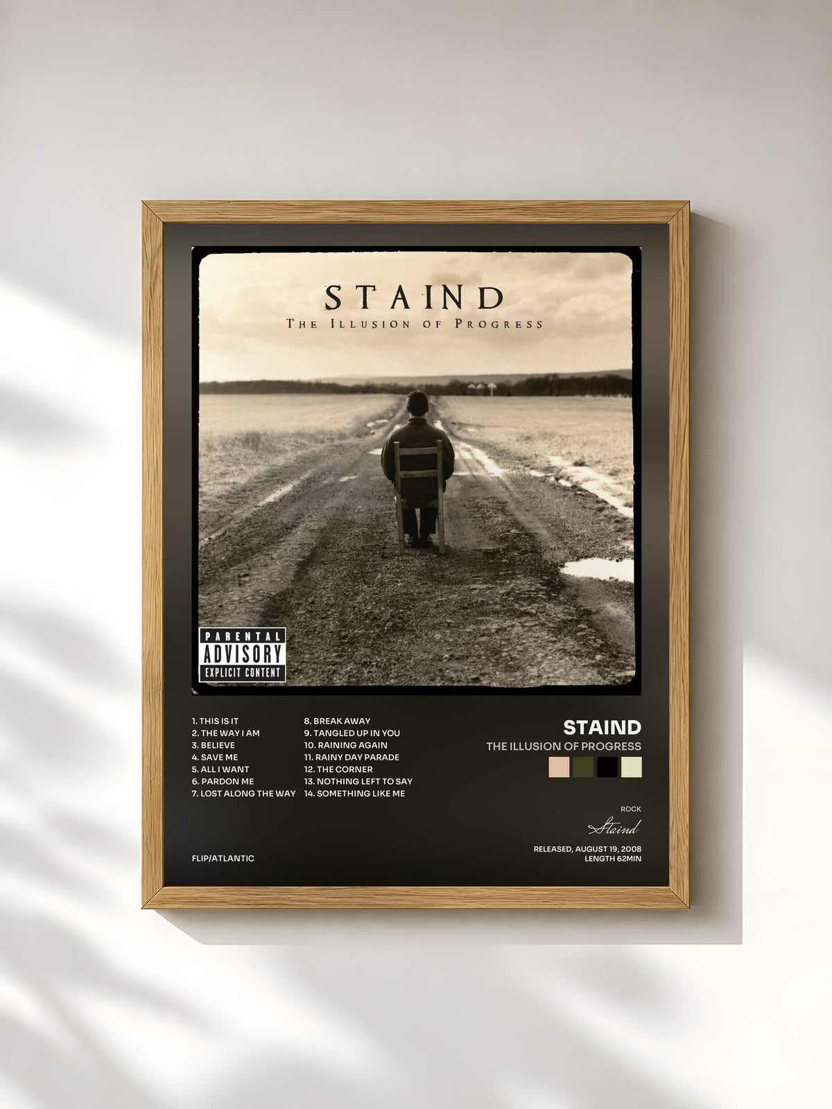 #bois Tableau de l'album The Illusion of Progress de Staind, cadre en bois brut, imprimé et encadré en France