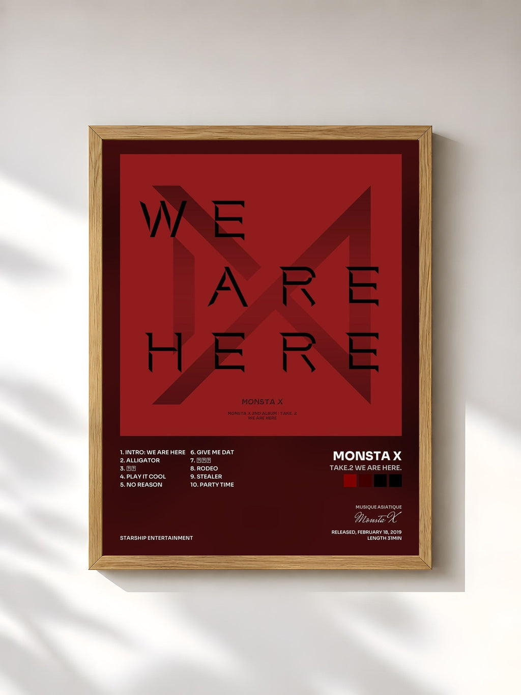 #bois Tableau de l'album Take.2 We Are Here. de Monsta X, cadre en bois brut, imprimé et encadré en France