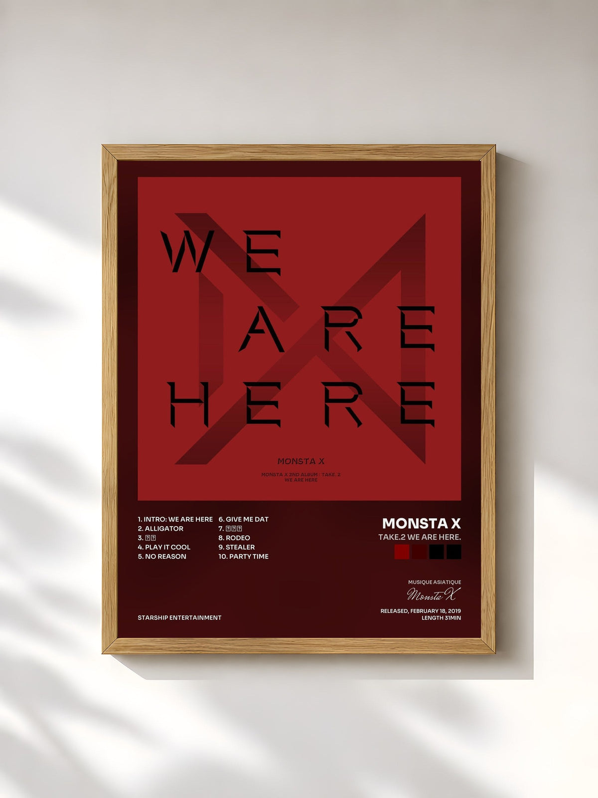 #bois Tableau de l'album Take.2 We Are Here. de Monsta X, cadre en bois brut, imprimé et encadré en France