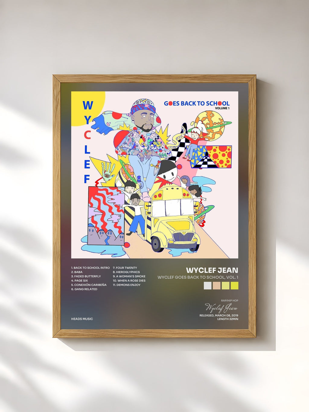 #bois Tableau de l'album Wyclef Goes Back to School, Vol. 1 de Wyclef Jean, cadre en bois brut, imprimé et encadré en France