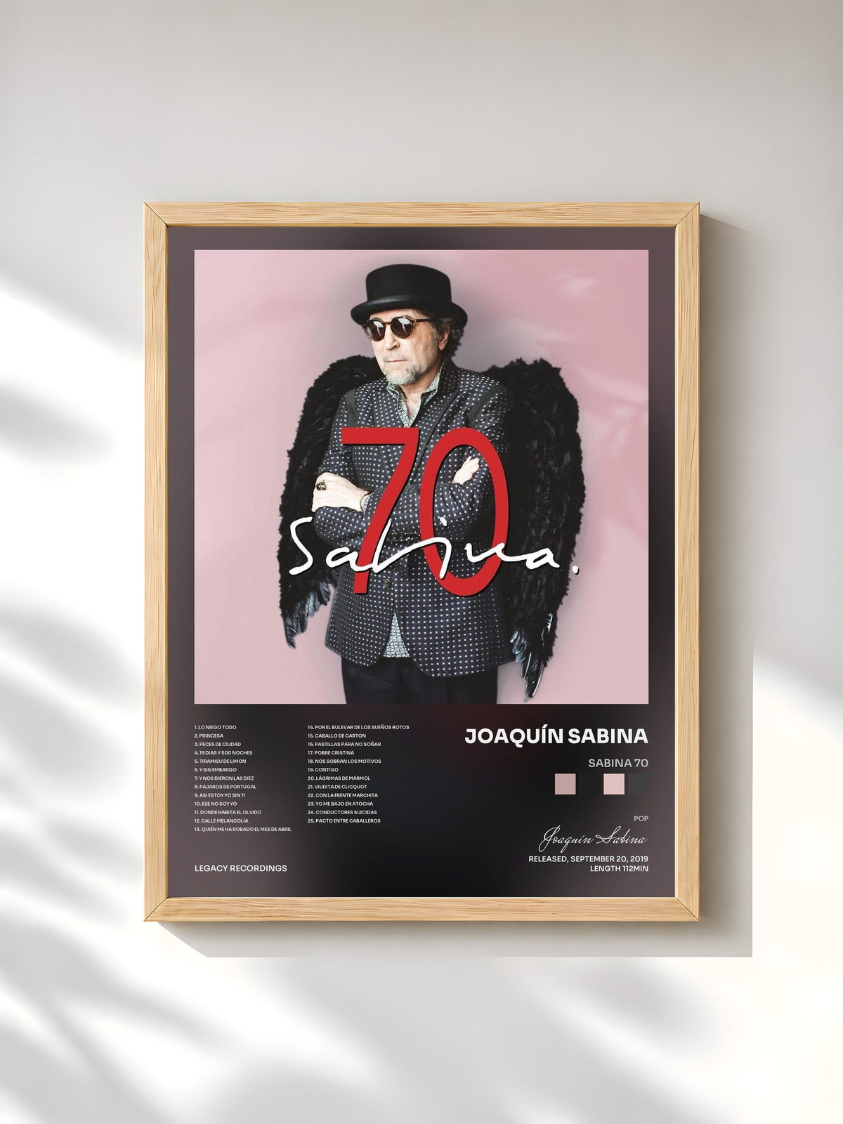 #bois Tableau de l'album Sabina 70 de Joaquín Sabina, cadre en bois brut, imprimé et encadré en France