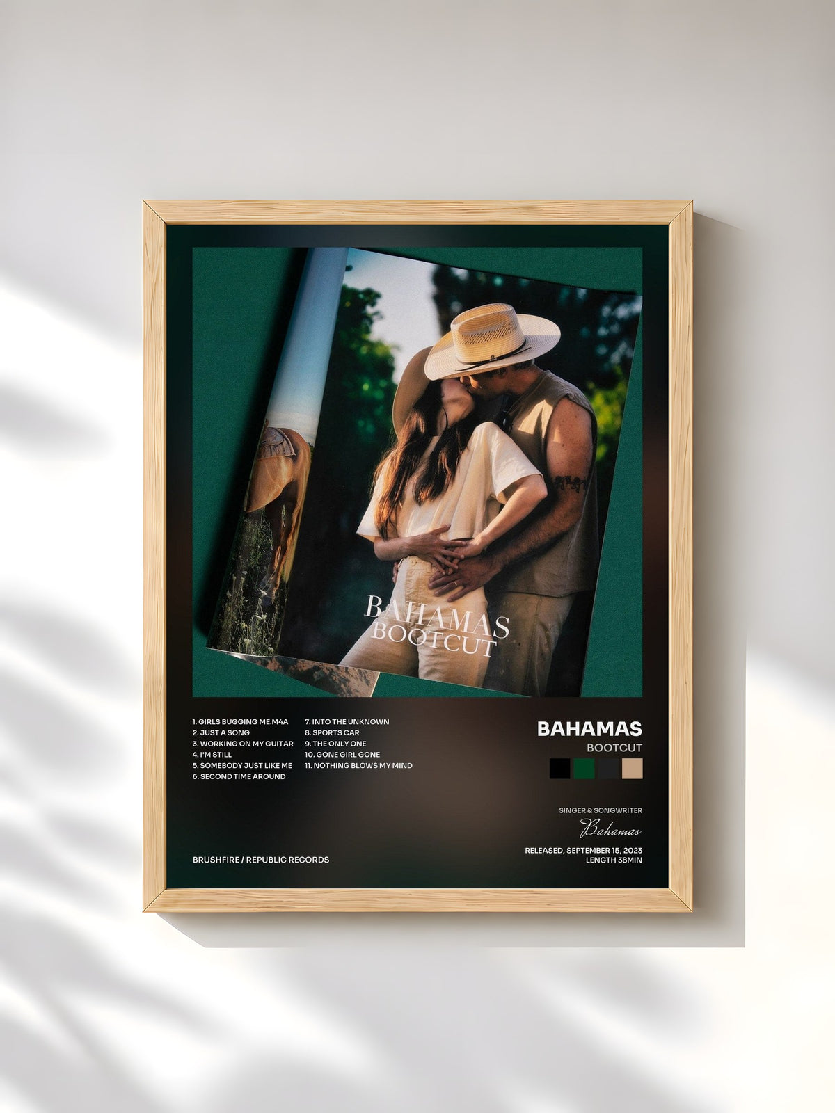 #bois Tableau de l'album BOOTCUT de Bahamas, cadre en bois brut, imprimé et encadré en France