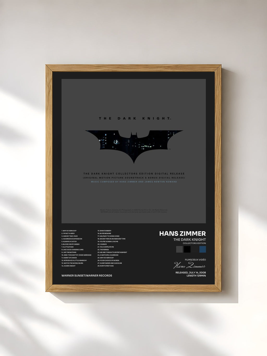 #bois Tableau de l'album The Dark Knight (Collectors Edition) [Original Motion Picture Soundtrack] de Hans Zimmer, cadre en bois brut, imprimé et encadré en France