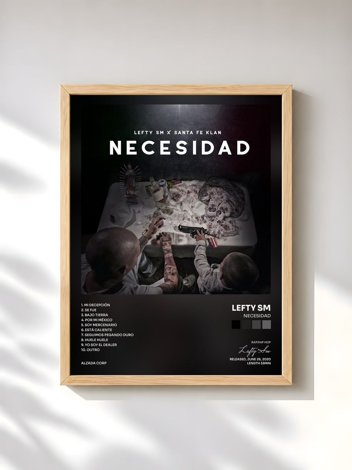 #bois Tableau de l'album Necesidad de Lefty Sm, cadre en bois brut, imprimé et encadré en France