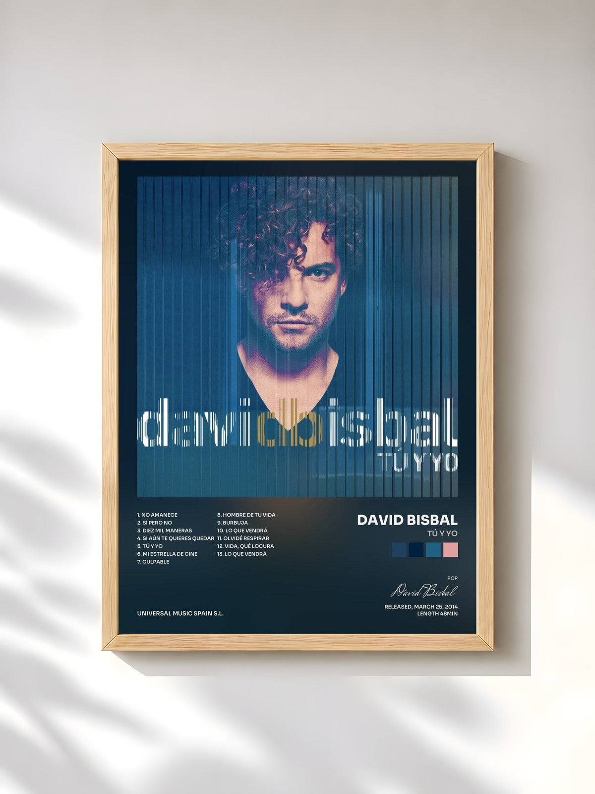 #bois Tableau de l'album Tú Y Yo de David Bisbal, cadre en bois brut, imprimé et encadré en France