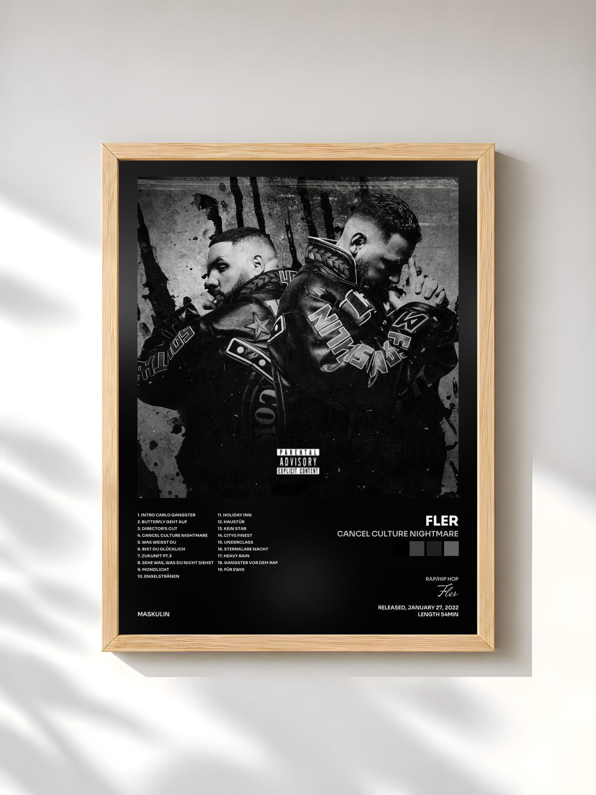 #bois Tableau de l'album CANCEL CULTURE NIGHTMARE de Fler, cadre en bois brut, imprimé et encadré en France