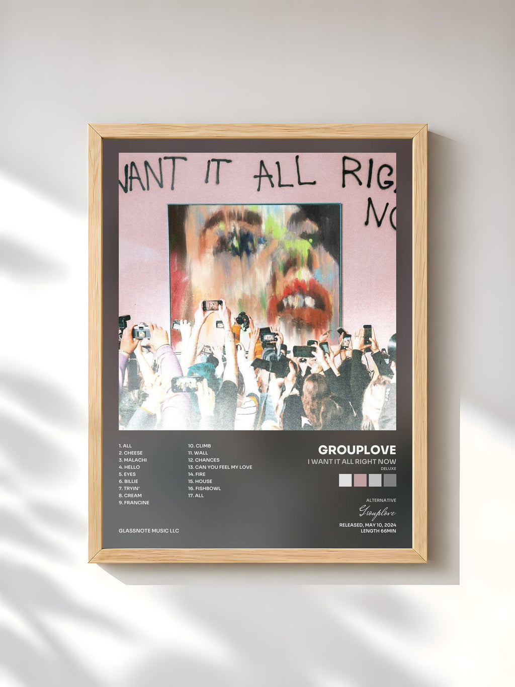 #bois Tableau de l'album I Want It All Right Now (Deluxe) de Grouplove, cadre en bois brut, imprimé et encadré en France