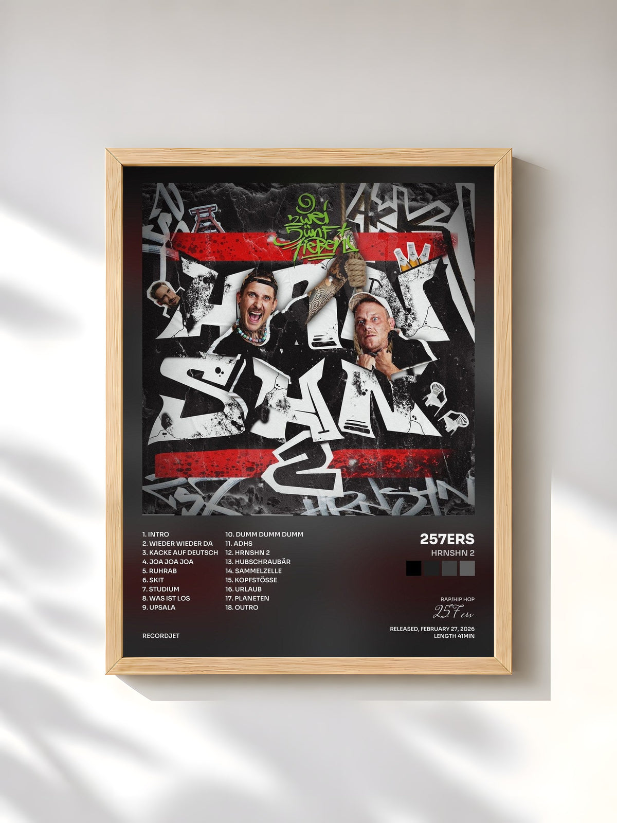 #bois Tableau de l'album HRNSHN 2 de 257ers, cadre en bois brut, imprimé et encadré en France