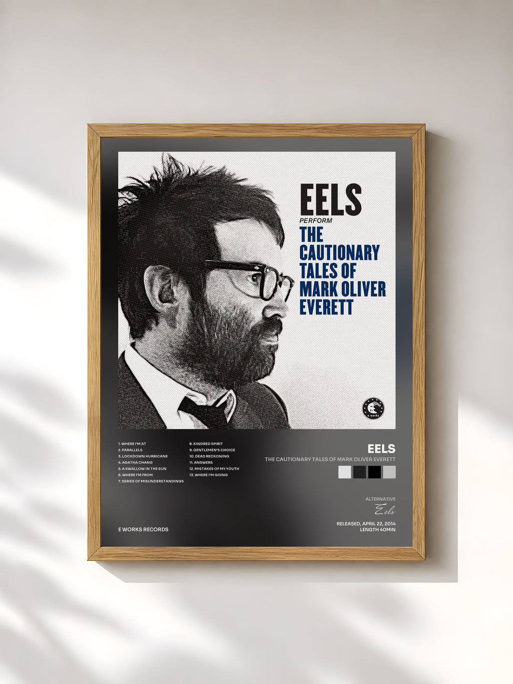 #bois Tableau de l'album The Cautionary Tales of Mark Oliver Everett de Eels, cadre en bois brut, imprimé et encadré en France