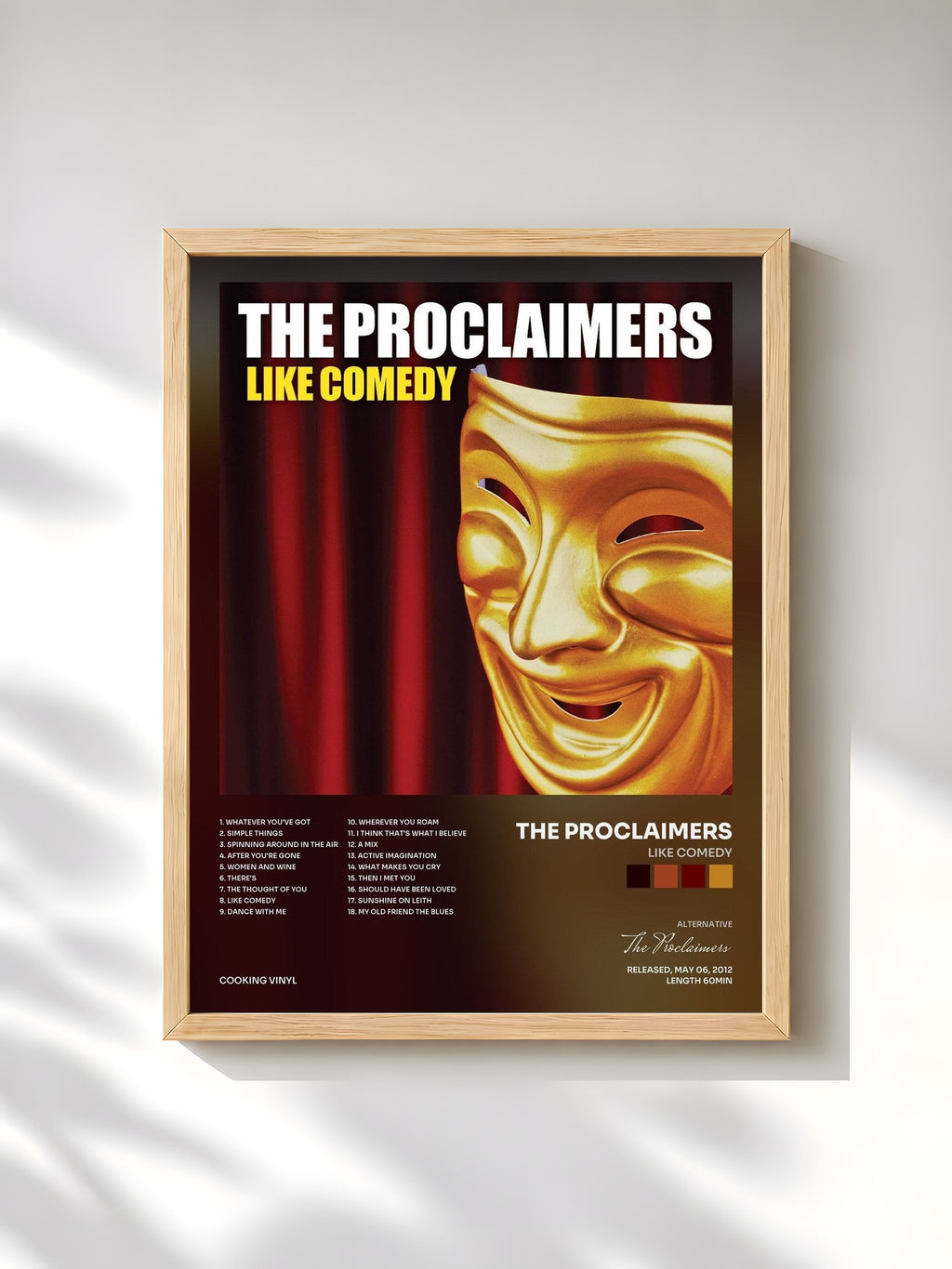 #bois Tableau de l'album Like Comedy de The Proclaimers, cadre en bois brut, imprimé et encadré en France