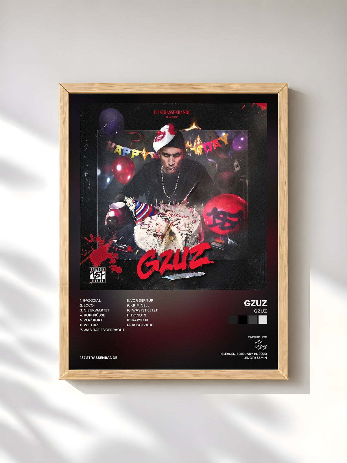 #bois Tableau de l'album Gzuz de Gzuz, cadre en bois brut, imprimé et encadré en France