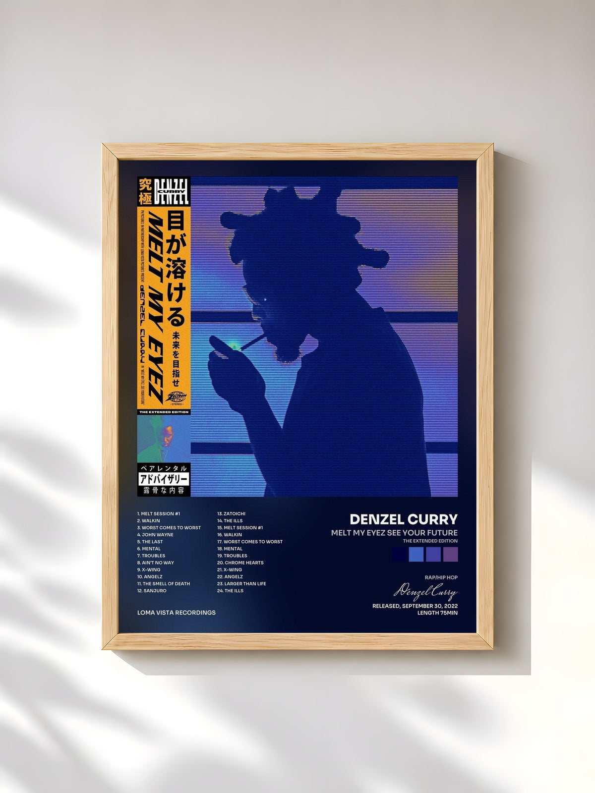 #bois Tableau de l'album Melt My Eyez See Your Future (The Extended Edition) de Denzel Curry, cadre en bois brut, imprimé et encadré en France