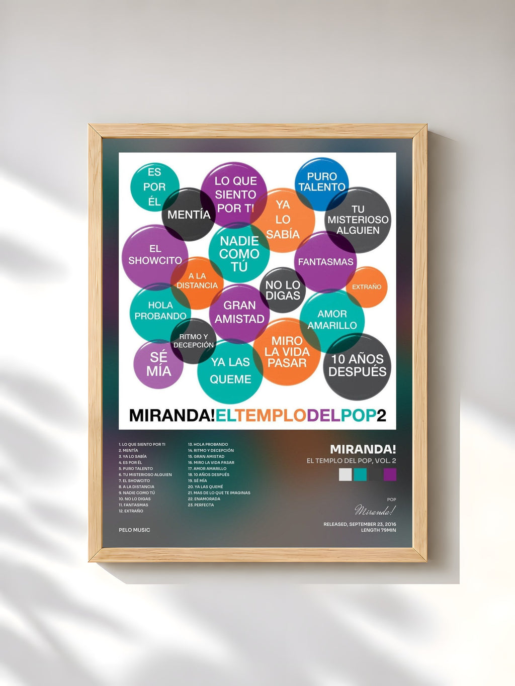 #bois Tableau de l'album El Templo del Pop, Vol. 2 de Miranda!, cadre en bois brut, imprimé et encadré en France