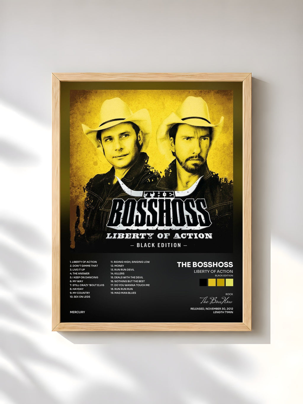 #bois Tableau de l'album Liberty Of Action (Black Edition) de The BossHoss, cadre en bois brut, imprimé et encadré en France