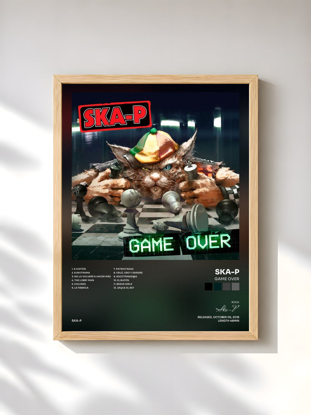 #bois Tableau de l'album Game Over de Ska-P, cadre en bois brut, imprimé et encadré en France