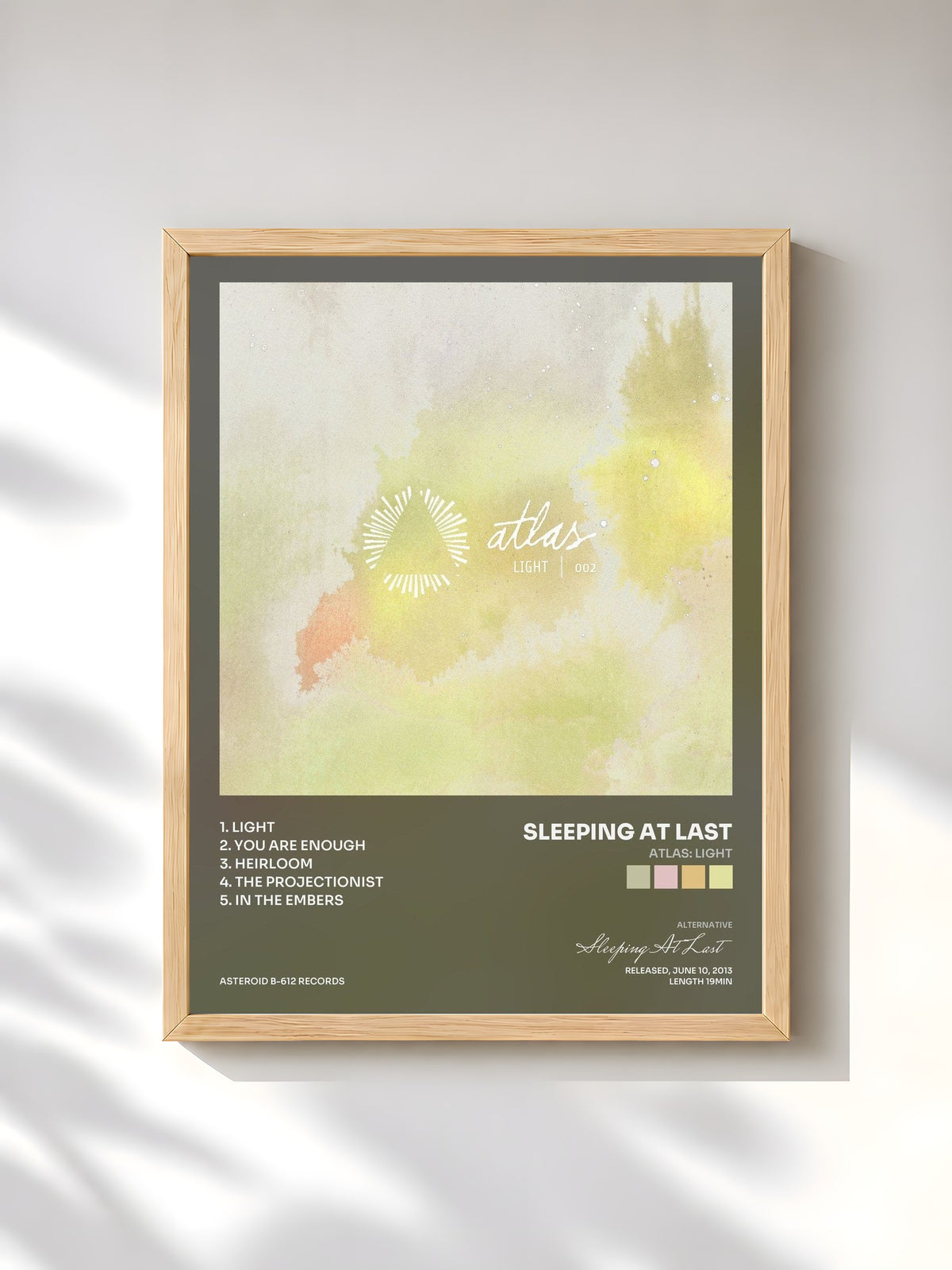 #bois Tableau de l'album Atlas: Light de Sleeping At Last, cadre en bois brut, imprimé et encadré en France