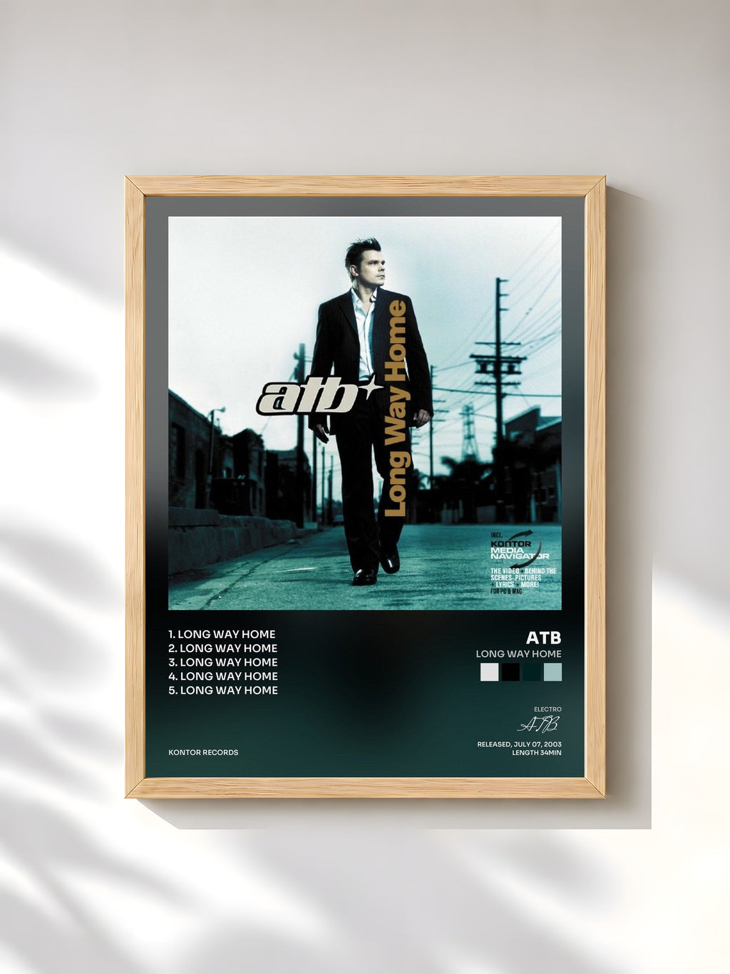 #bois Tableau de l'album Long Way Home de ATB, cadre en bois brut, imprimé et encadré en France