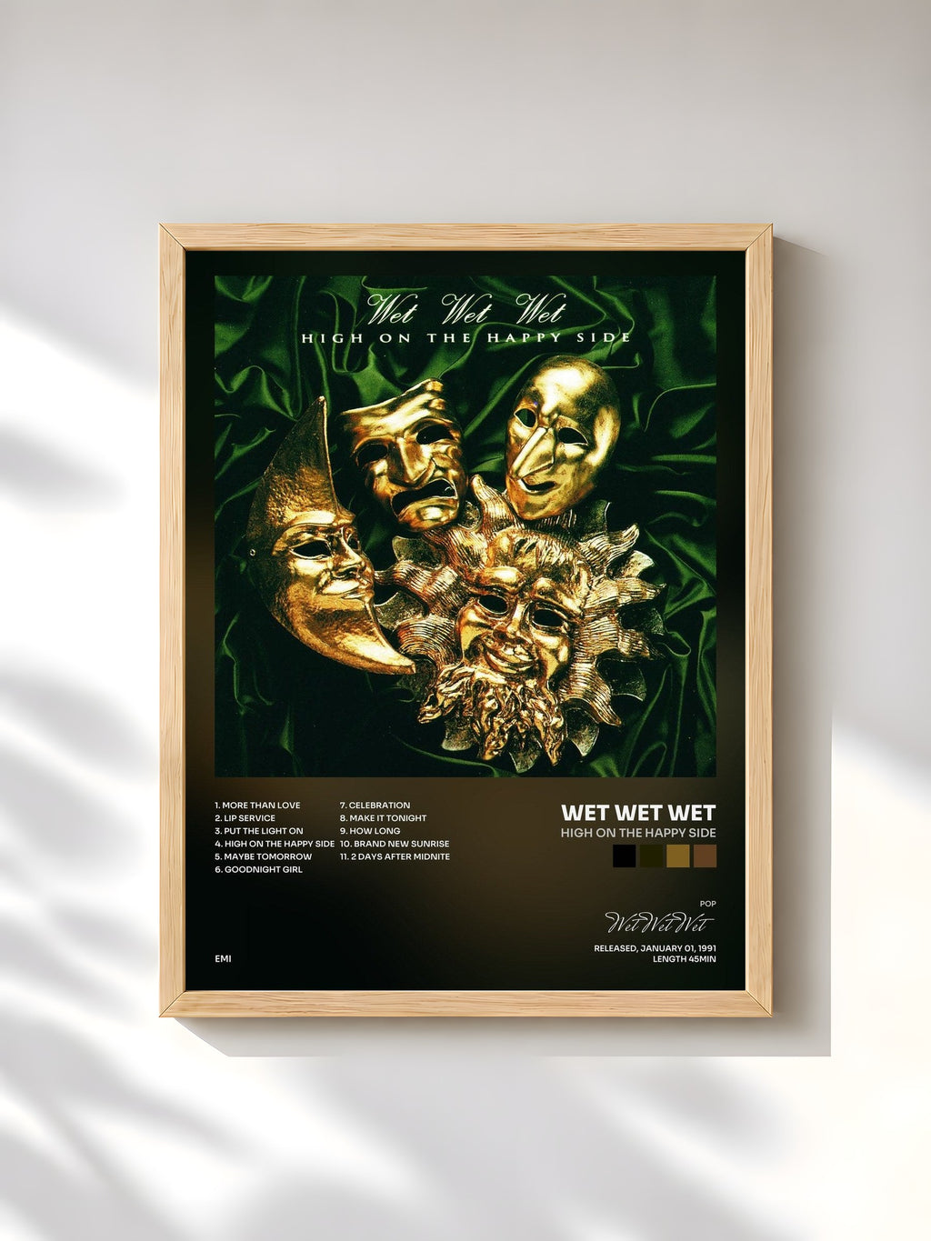 #bois Tableau de l'album High On The Happy Side de Wet Wet Wet, cadre en bois brut, imprimé et encadré en France