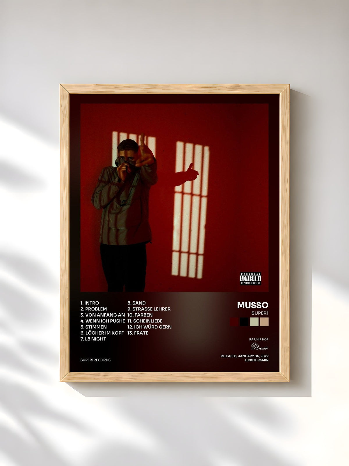 #bois Tableau de l'album SUPER1 de Musso, cadre en bois brut, imprimé et encadré en France