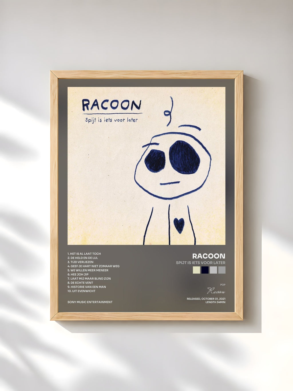 #bois Tableau de l'album Spijt Is Iets Voor Later de Racoon, cadre en bois brut, imprimé et encadré en France