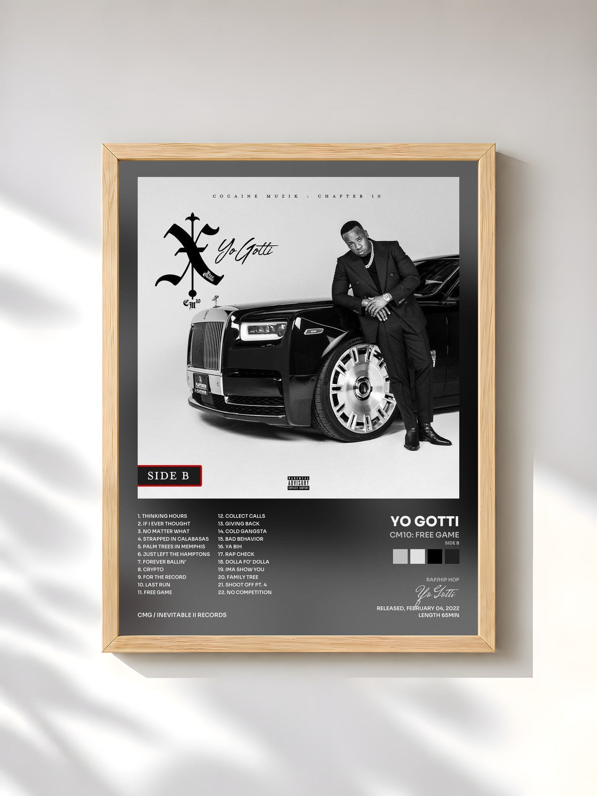 #bois Tableau de l'album CM10: Free Game (Side B) de Yo Gotti, cadre en bois brut, imprimé et encadré en France