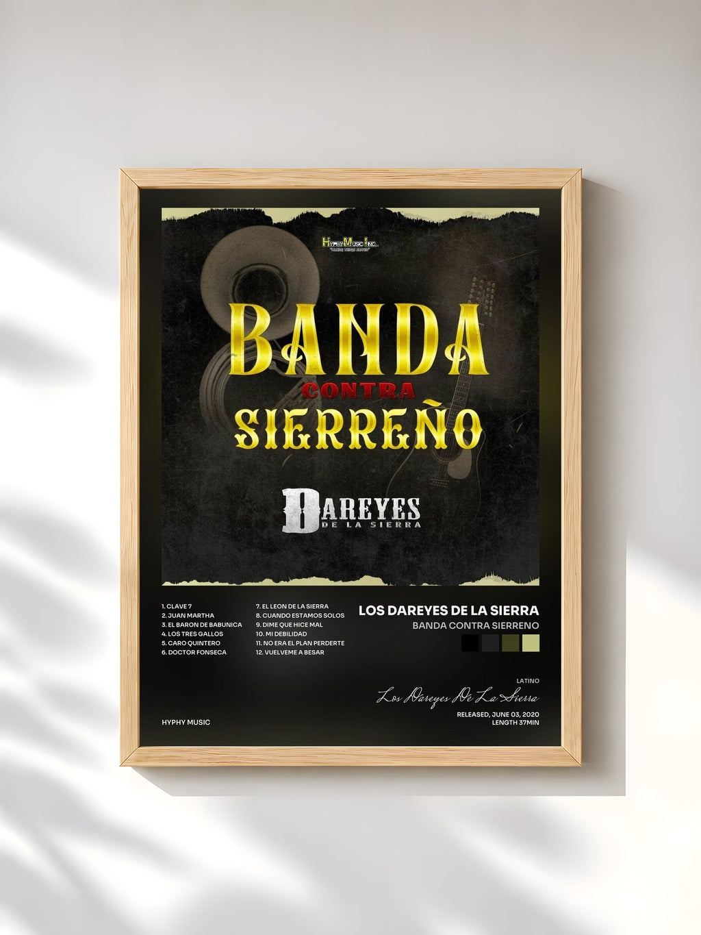 #bois Tableau de l'album Banda Contra Sierreno de Los Dareyes De La Sierra, cadre en bois brut, imprimé et encadré en France
