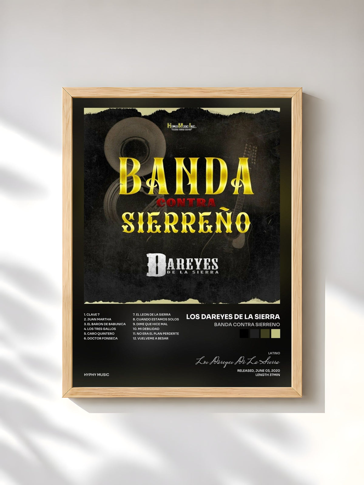 #bois Tableau de l'album Banda Contra Sierreno de Los Dareyes De La Sierra, cadre en bois brut, imprimé et encadré en France
