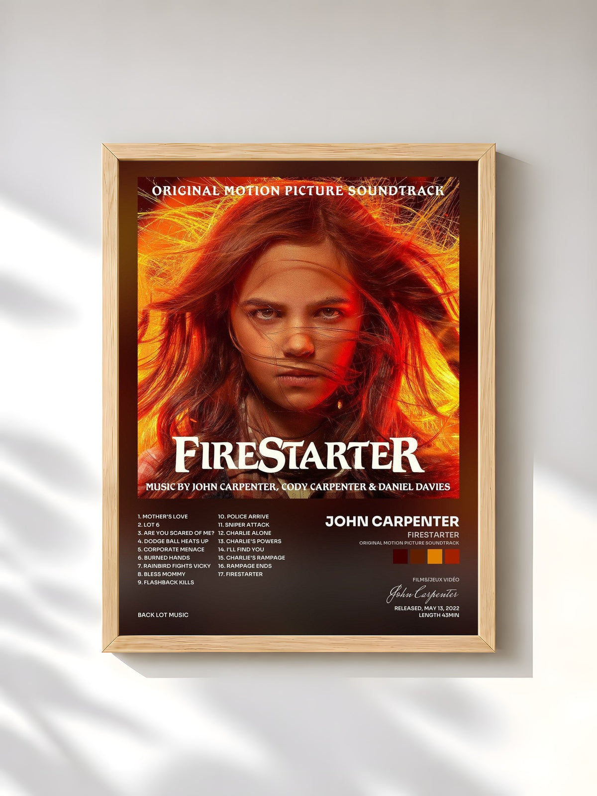 #bois Tableau de l'album Firestarter (Original Motion Picture Soundtrack) de John Carpenter, cadre en bois brut, imprimé et encadré en France